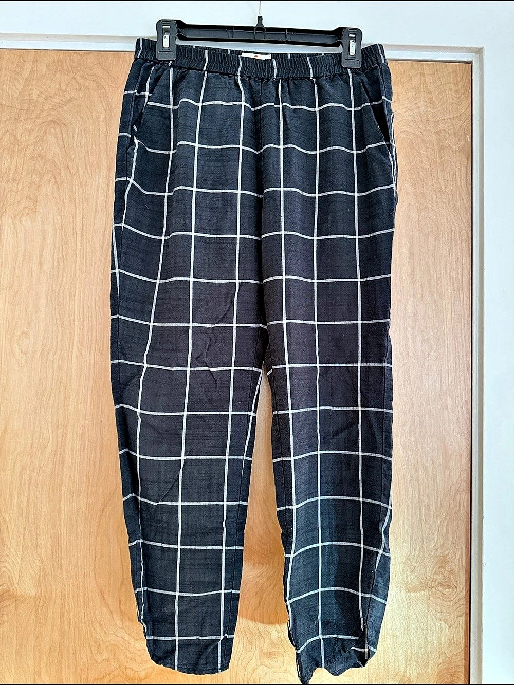 Marine Layer Allison Pant Checkered Jogger Pants Black & White Small